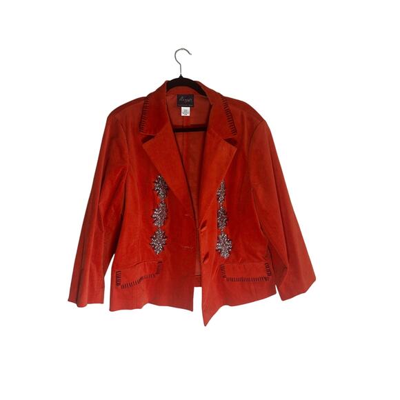 The Jeanius Look by Randolph Duke Women's Embellished Blazer 20W Orange Velvet - Picture 2 of 12